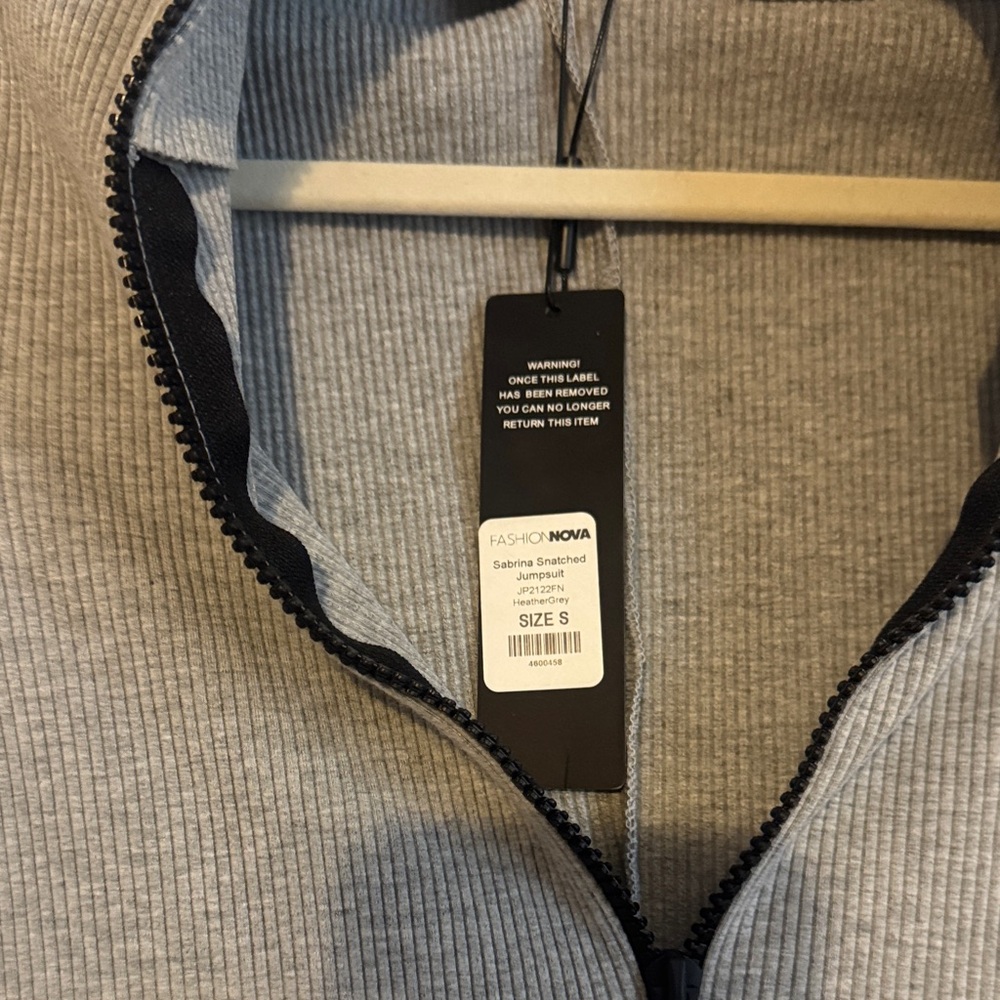 Fashion Nova Ribbed Gray Zip-Up Jumpsuit - Picture 2 of 4